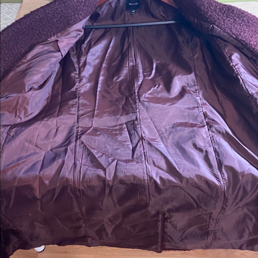 RW&CO Maroon Red Teddy Double Breasted Long Cozy Layering Coat Sz XS - Picture 15 of 16